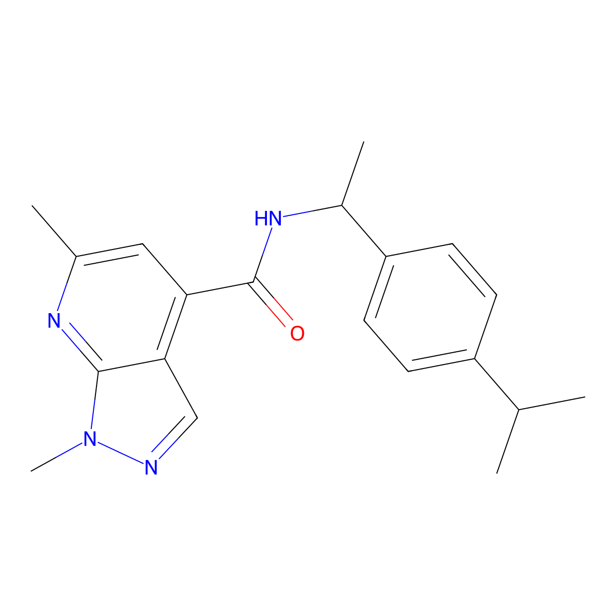 1,6-dimethyl-N-{1-[4-(propan-2-yl)phenyl]ethyl}-1H-pyrazolo[3,4-b]pyridine-4-carboxamide molecular structure, CAS 1011399-98-6