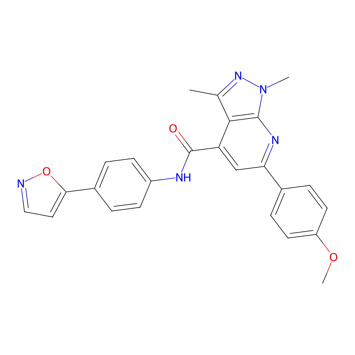 6-(4-methoxyphenyl)-1,3-dimethyl-N-[4-(1,2-oxazol-5-yl)phenyl]-1H-pyrazolo[3,4-b]pyridine-4-carboxamide molecular structure, CAS 1011400-02-4