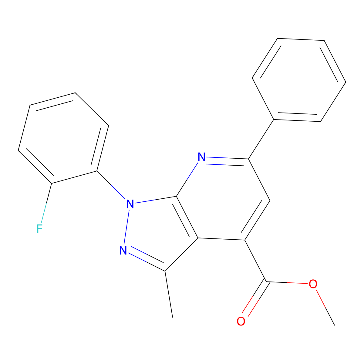 methyl 1-(2-fluorophenyl)-3-methyl-6-phenyl-1H-pyrazolo[3,4-b]pyridine-4-carboxylate molecular structure, CAS 1011400-05-7