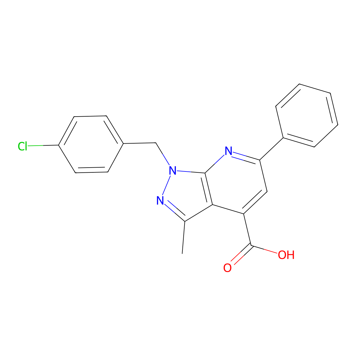 1-(4-chlorobenzyl)-3-methyl-6-phenyl-1H-pyrazolo[3,4-b]pyridine-4-carboxylic acid molecular structure, CAS 1011400-09-1