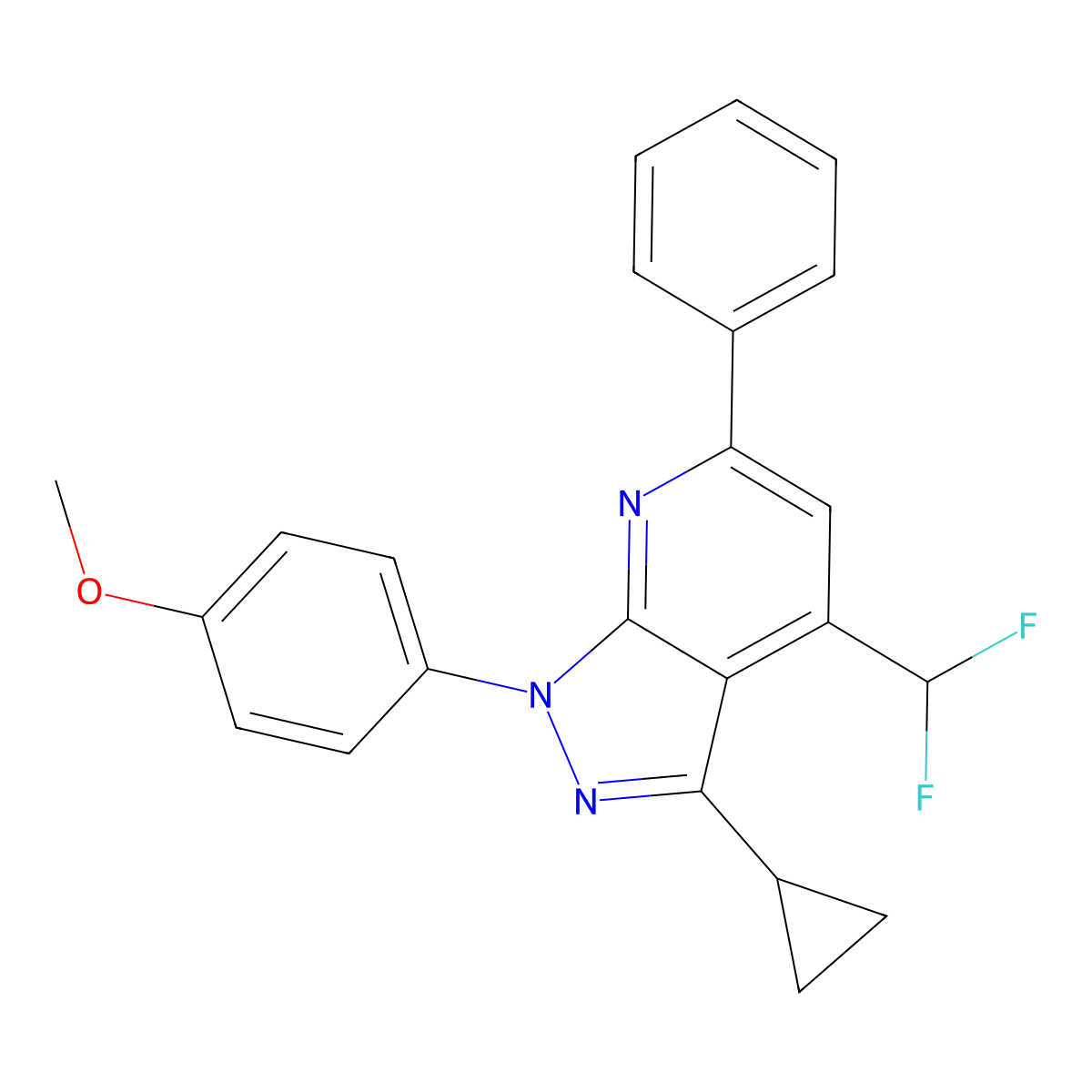 3-Cyclopropyl-4-(difluoromethyl)-1-(4-methoxyphenyl)-6-phenyl-1H-pyrazolo[3,4-b]pyridine molecular structure, CAS 1011400-10-4
