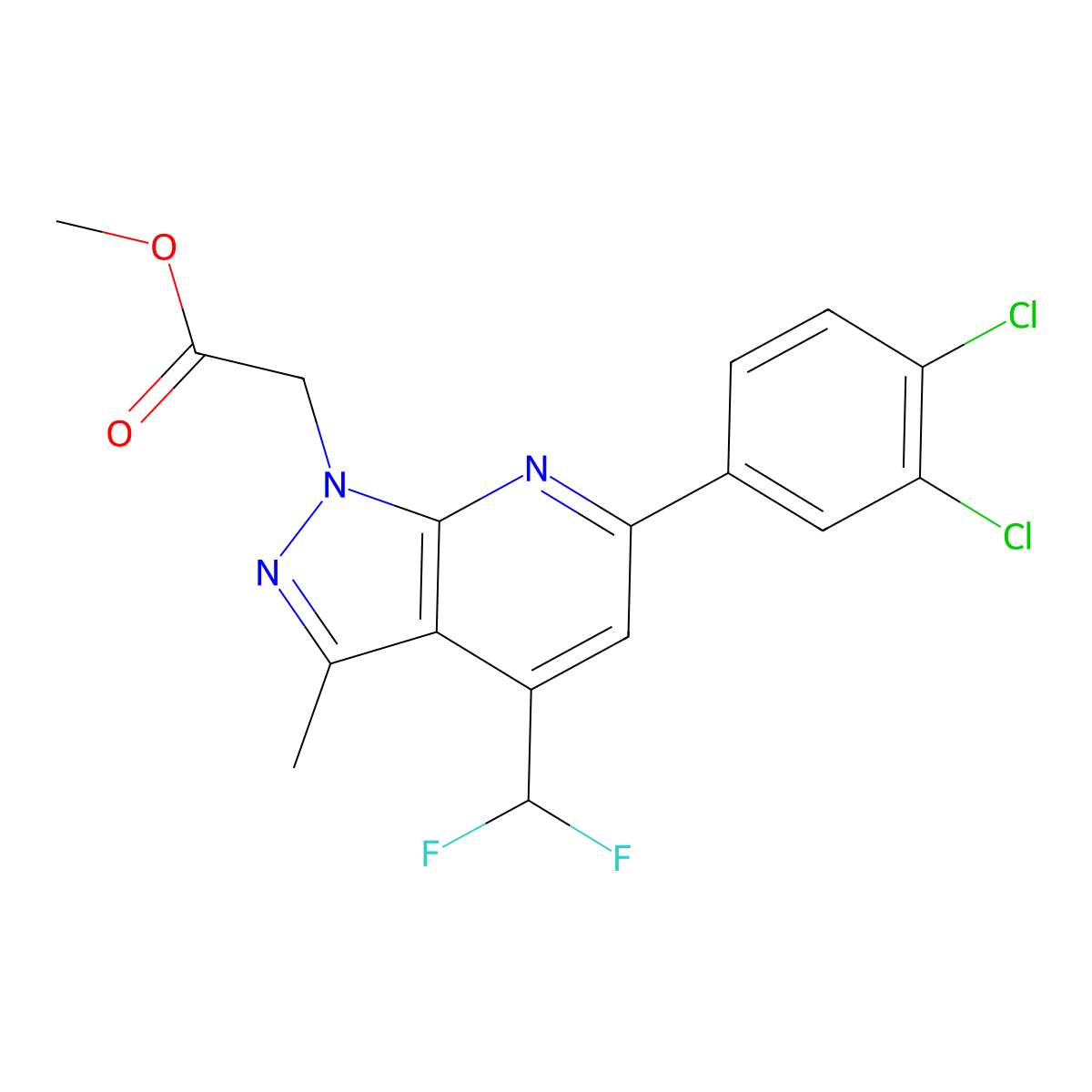 methyl [6-(3,4-dichlorophenyl)-4-(difluoromethyl)-3-methyl-1H-pyrazolo[3,4-b]pyridin-1-yl]acetate molecular structure, CAS 1011401-18-5