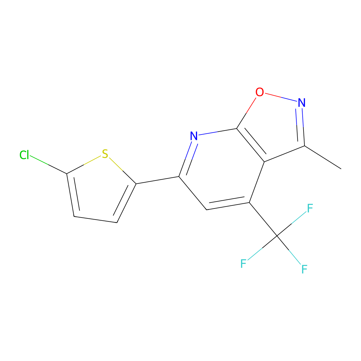 6-(5-Chlorothiophen-2-yl)-3-methyl-4-(trifluoromethyl)[1,2]oxazolo[5,4-b]pyridine molecular structure, CAS 1011401-58-3