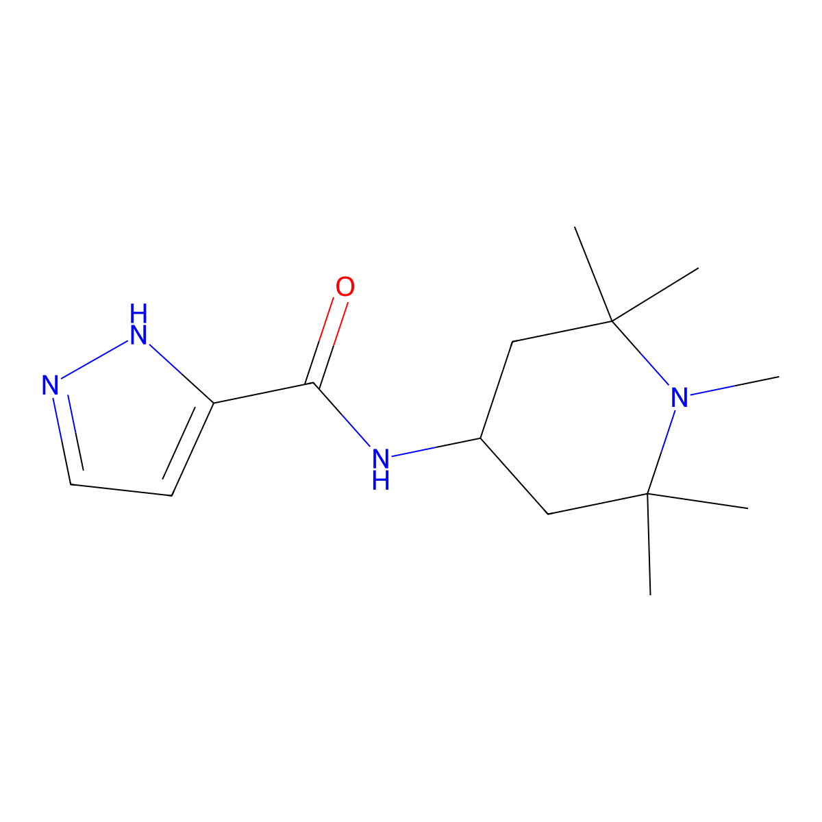 N-(1,2,2,6,6-pentamethylpiperidin-4-yl)-1H-pyrazole-3-carboxamide molecular structure, CAS 1011402-13-3