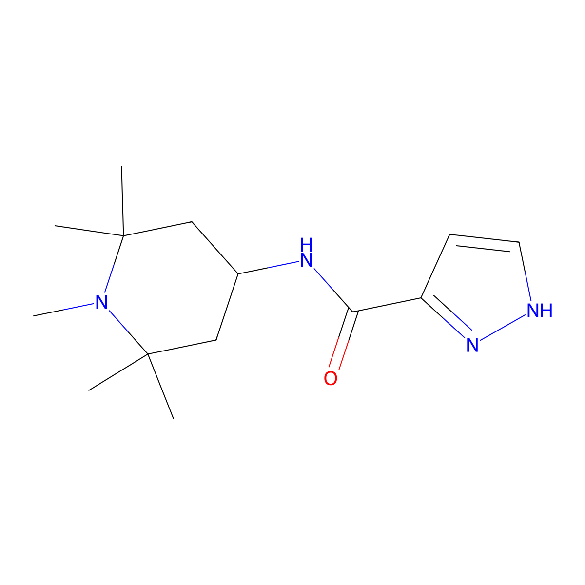N-(1,2,2,6,6-pentamethylpiperidin-4-yl)-1H-pyrazole-3-carboxamide molecular structure, CAS 1011402-13-3