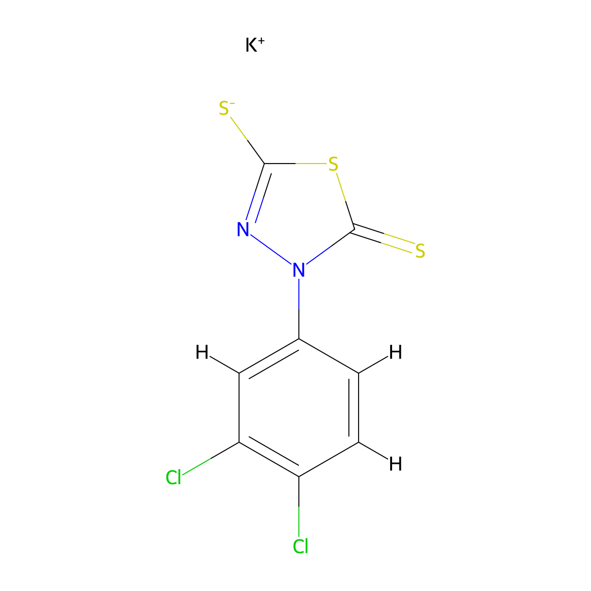 Potassium [4-(3,4-dichlorophenyl)-5-sulfanylidene-4,5-dihydro-1,3,4-thiadiazol-2-yl]sulfanide molecular structure, CAS 1011405-03-0