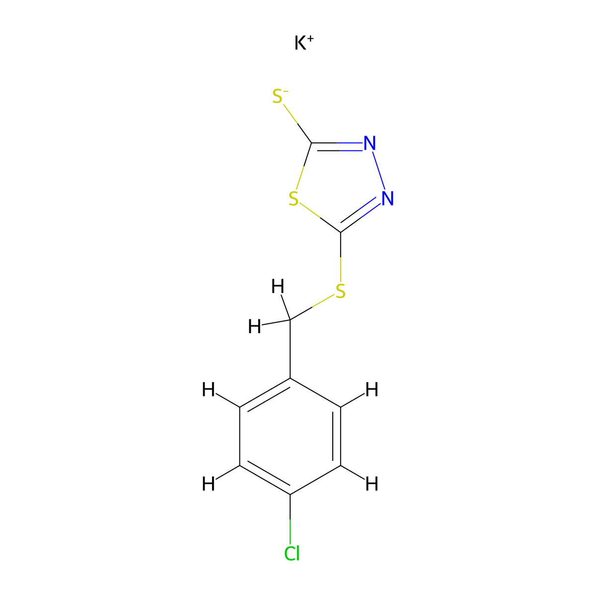 Potassium (5-{[(4-chlorophenyl)methyl]sulfanyl}-1,3,4-thiadiazol-2-yl)sulfanide molecular structure, CAS 1011405-07-4