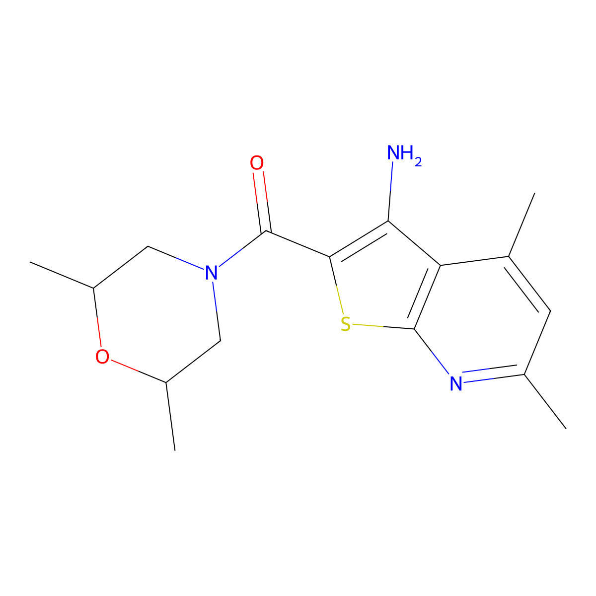 (3-Amino-4,6-dimethylthieno[2,3-b]pyridin-2-yl)(2,6-dimethylmorpholino)methanone molecular structure, CAS 1011408-59-5