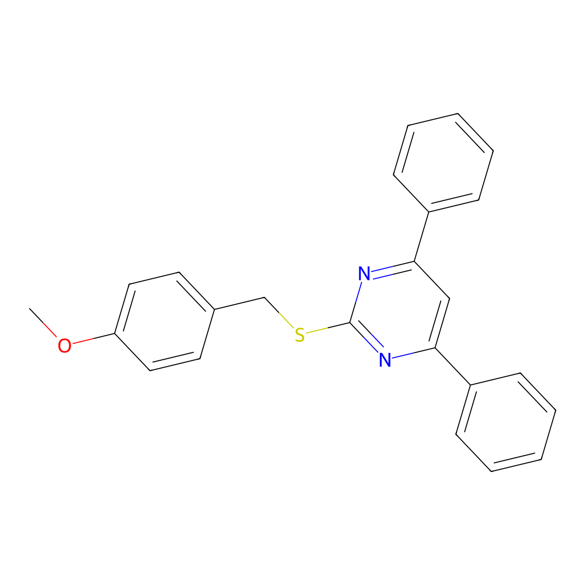 2-{[(4-Methoxyphenyl)methyl]sulfanyl}-4,6-diphenylpyrimidine molecular structure, CAS 1011408-62-0