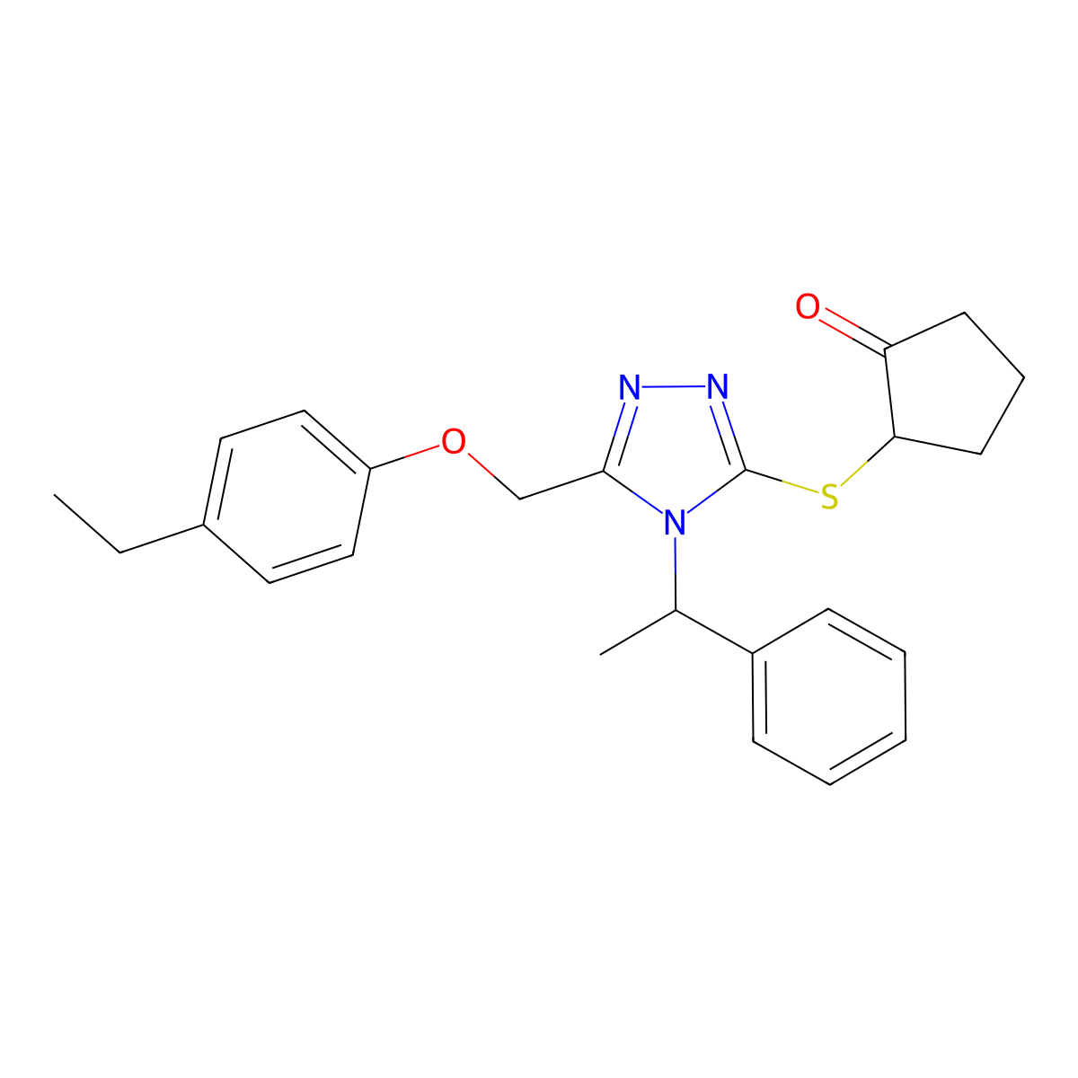 2-((5-((4-ethylphenoxy)methyl)-4-(1-phenylethyl)-4H-1,2,4-triazol-3-yl)sulfanyl)cyclopentan-1-one molecular structure, CAS 1011440-46-2
