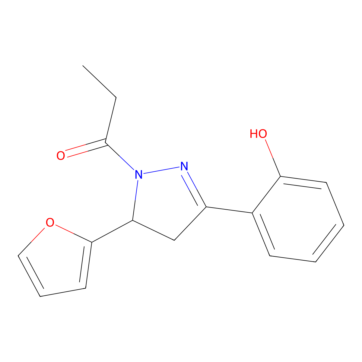 1-(5-(furan-2-yl)-3-(2-hydroxyphenyl)-4,5-dihydro-1H-pyrazol-1-yl)propan-1-one molecular structure, CAS 1011441-70-5