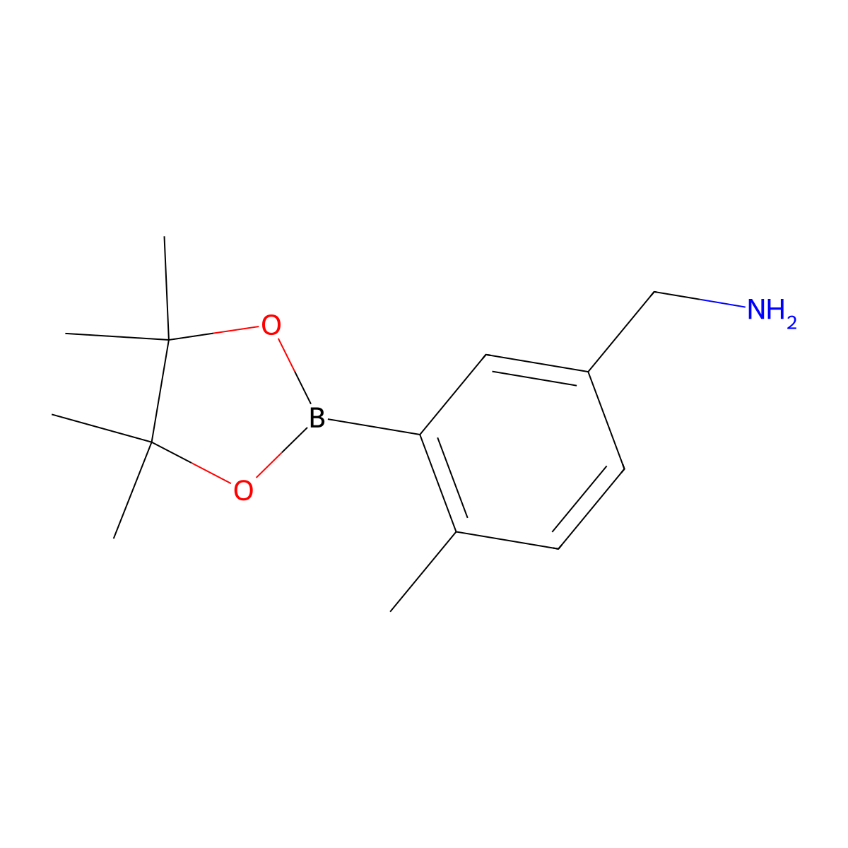 (4-Methyl-3-(4,4,5,5-tetramethyl-1,3,2-dioxaborolan-2-yl)phenyl)methanamine molecular structure, CAS 1011460-69-7