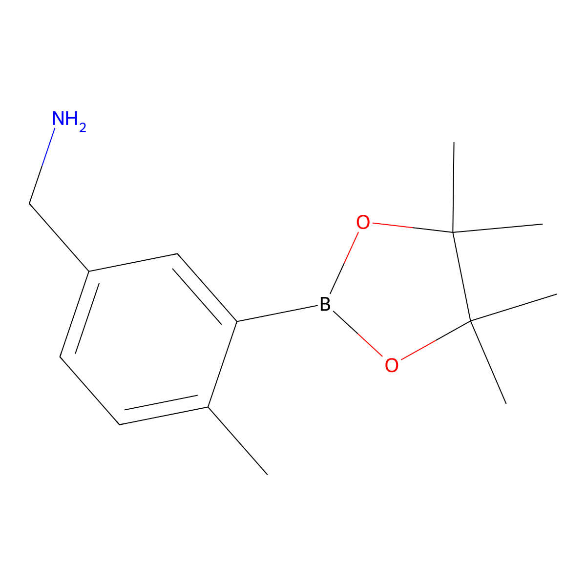 (4-Methyl-3-(4,4,5,5-tetramethyl-1,3,2-dioxaborolan-2-yl)phenyl)methanamine molecular structure, CAS 1011460-69-7