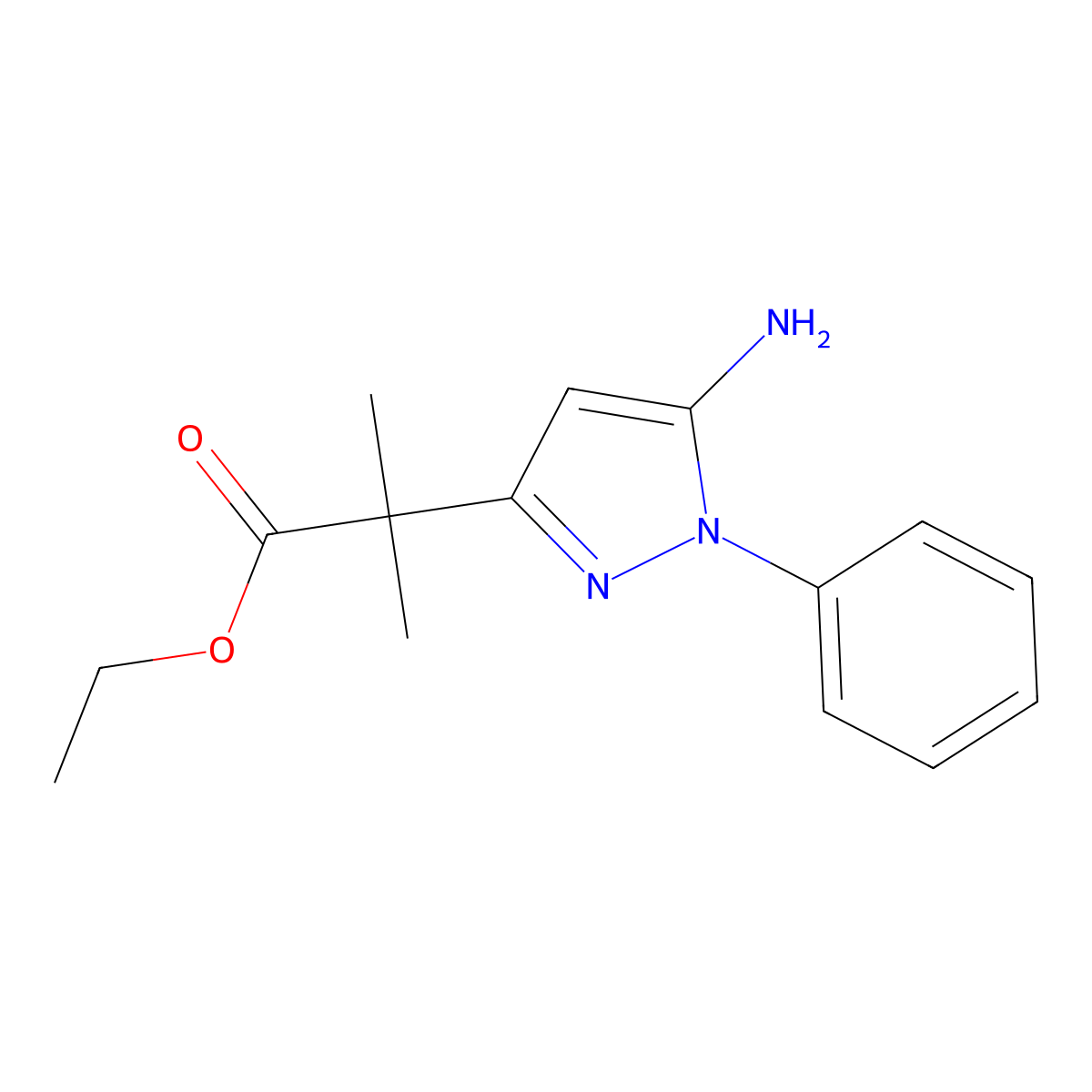ethyl 2-(5-amino-1-phenyl-1H-pyrazol-3-yl)-2-methylpropanoate molecular structure, CAS 1011464-45-1