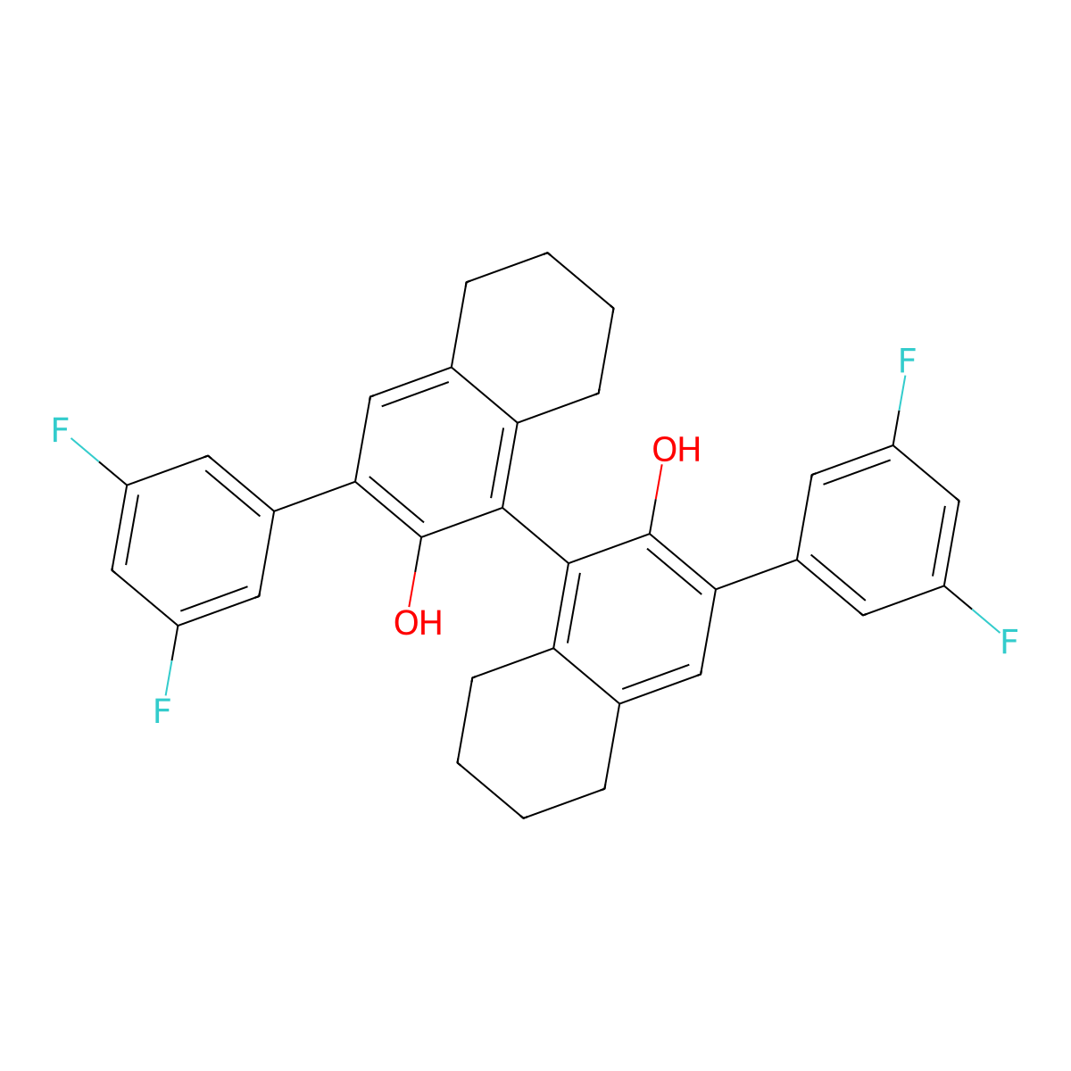 (1R)-3,3'-Bis(3,5-difluorophenyl)-5,5',6,6',7,7',8,8'-octahydro-[1,1'-binaphthalene]-2,2'-diol molecular structure, CAS 1011465-18-1