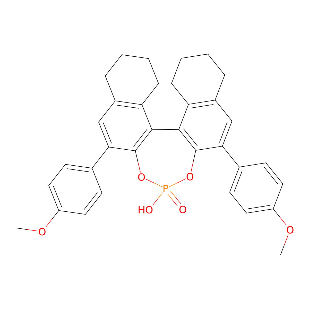 (11bR)-4-Hydroxy-2,6-bis(4-methoxyphenyl)-8,9,10,11,12,13,14,15-octahydrodinaphtho[2,1-d:1',2'-f][1,3,2]dioxaphosphepine 4-oxide molecular structure, CAS 1011465-27-2