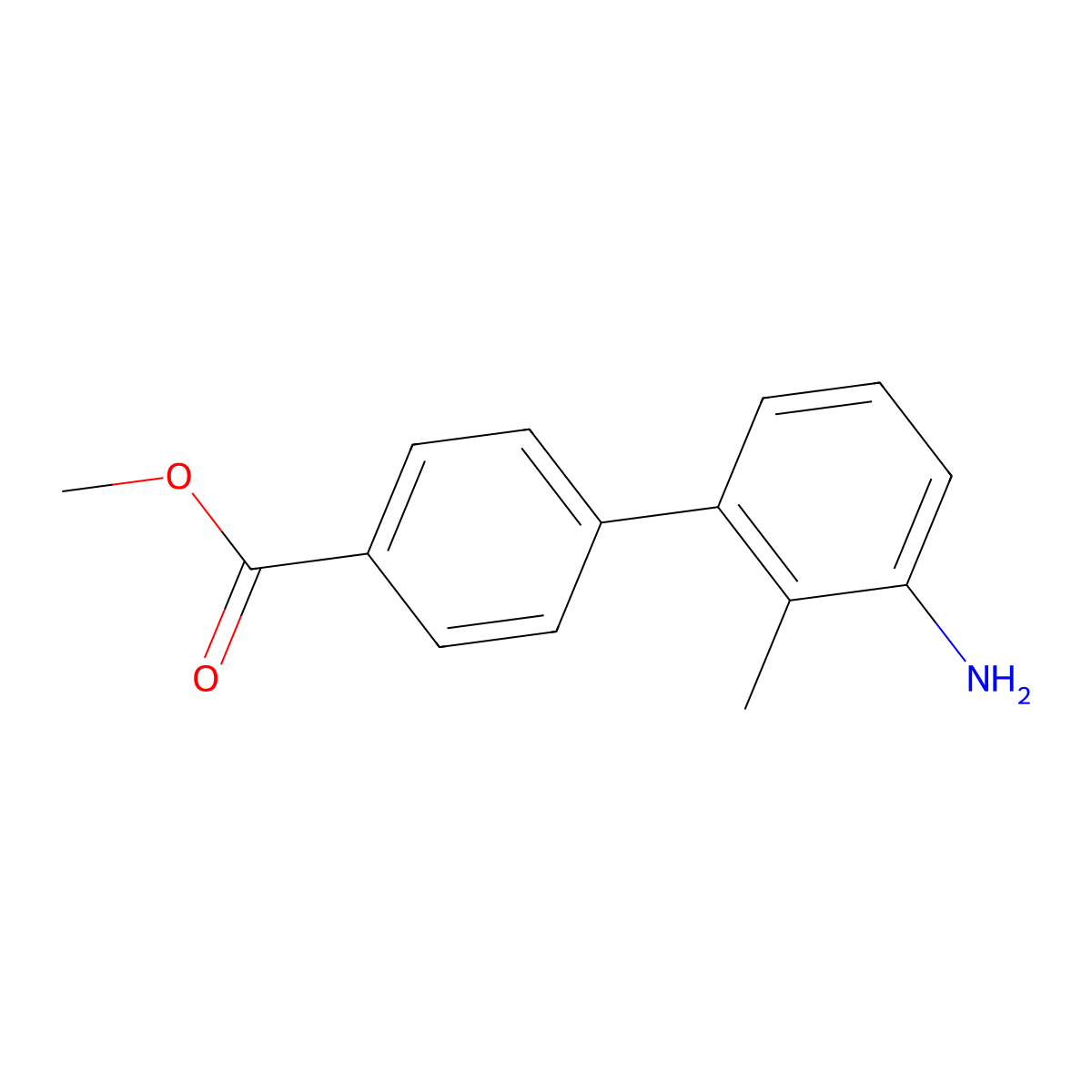 Methyl 3'-amino-2'-methylbiphenyl-4-carboxylate molecular structure, CAS 1011478-02-6
