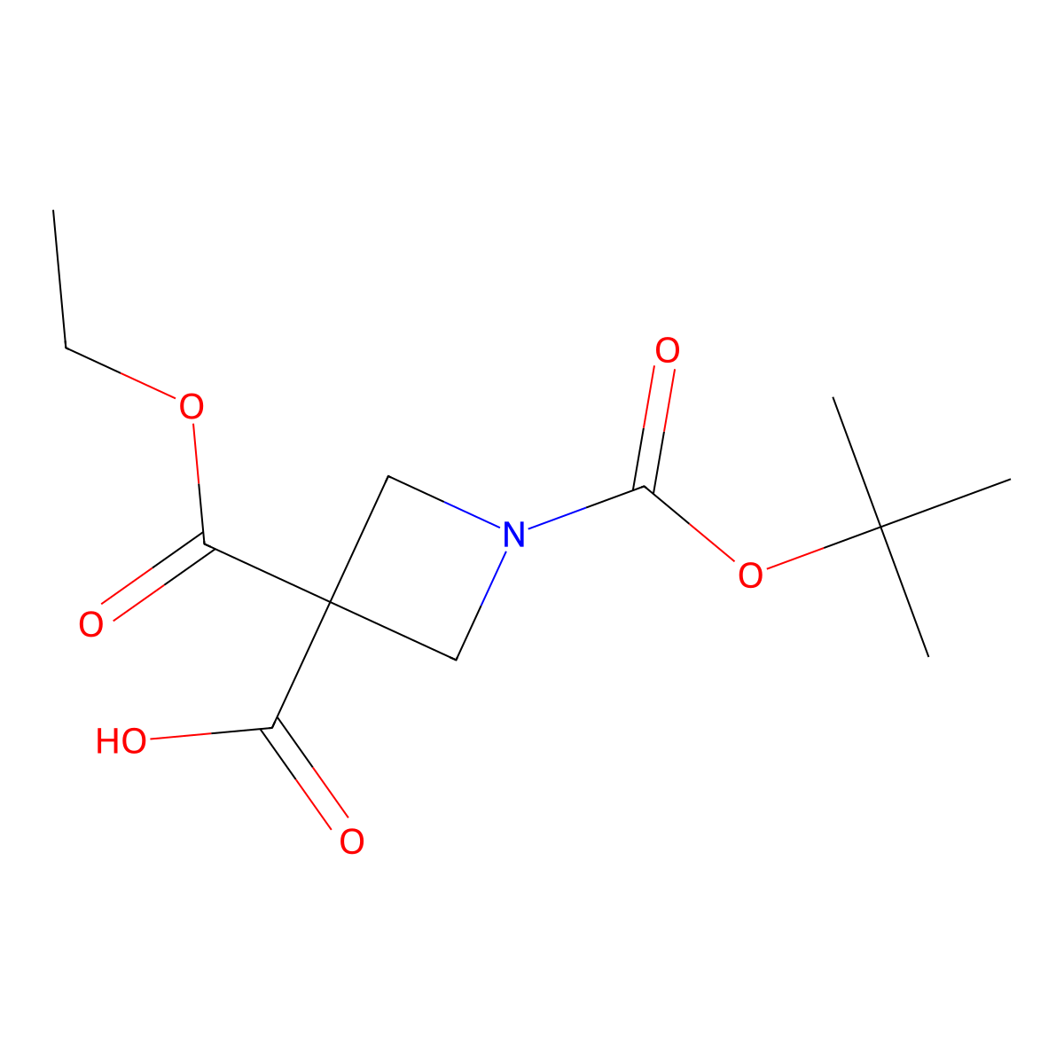 1-[(Tert-butoxy)carbonyl]-3-(ethoxycarbonyl)azetidine-3-carboxylic acid molecular structure, CAS 1011479-76-7