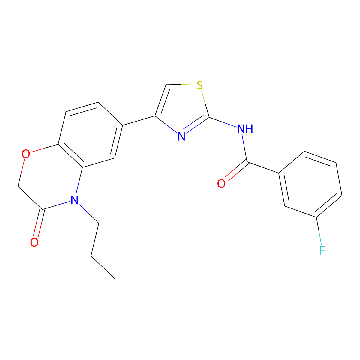 3-fluoro-N-(4-(3-oxo-4-propyl-3,4-dihydro-2H-benzo[b][1,4]oxazin-6-yl)thiazol-2-yl)benzamide molecular structure, CAS 1011577-75-5