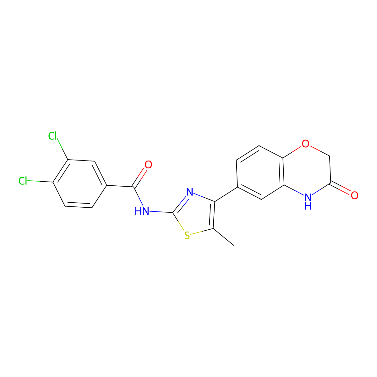 3,4-dichloro-N-(5-methyl-4-(3-oxo-3,4-dihydro-2H-benzo[b][1,4]oxazin-6-yl)thiazol-2-yl)benzamide molecular structure, CAS 1011577-80-2