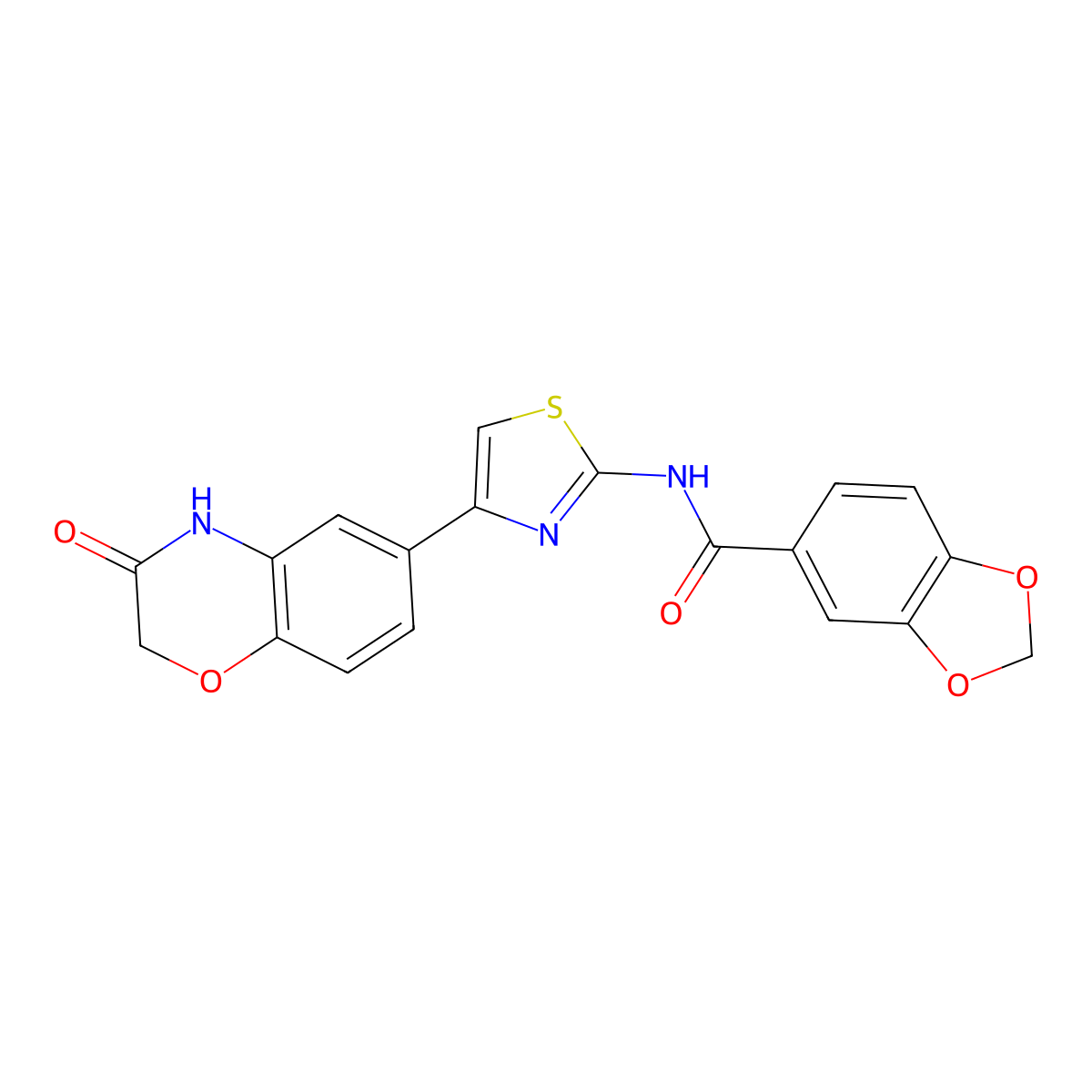 N-(4-(3-oxo-3,4-dihydro-2H-benzo[b][1,4]oxazin-6-yl)thiazol-2-yl)benzo[d][1,3]dioxole-5-carboxamide molecular structure, CAS 1011578-82-7