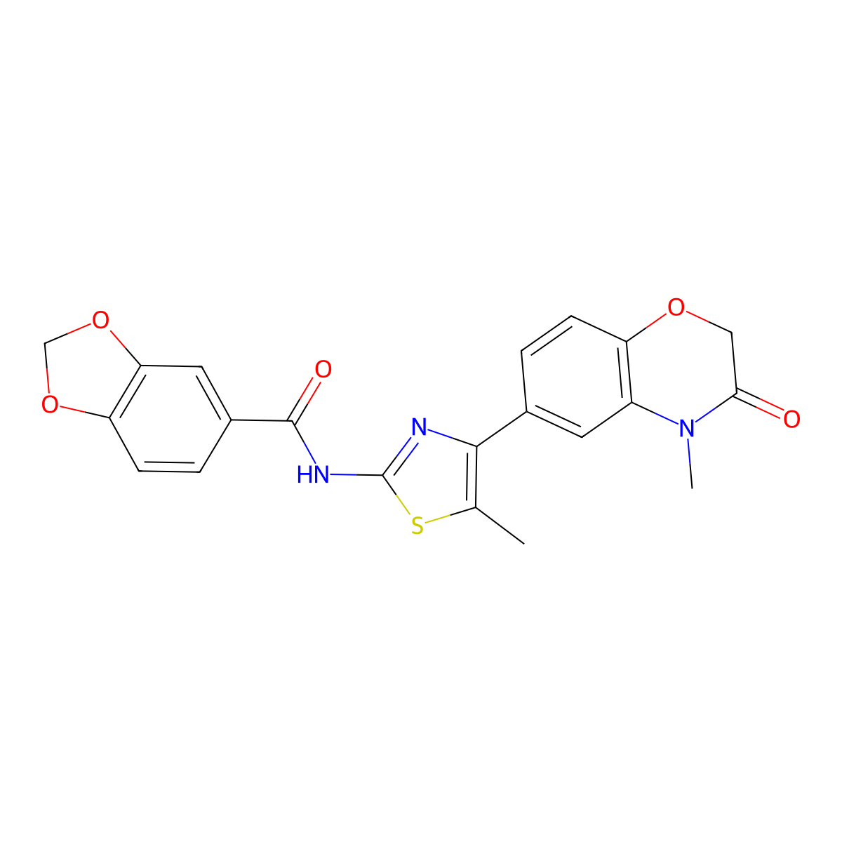 N-(5-methyl-4-(4-methyl-3-oxo-3,4-dihydro-2H-benzo[b][1,4]oxazin-6-yl)thiazol-2-yl)benzo[d][1,3]dioxole-5-carboxamide molecular structure, CAS 1011578-90-7
