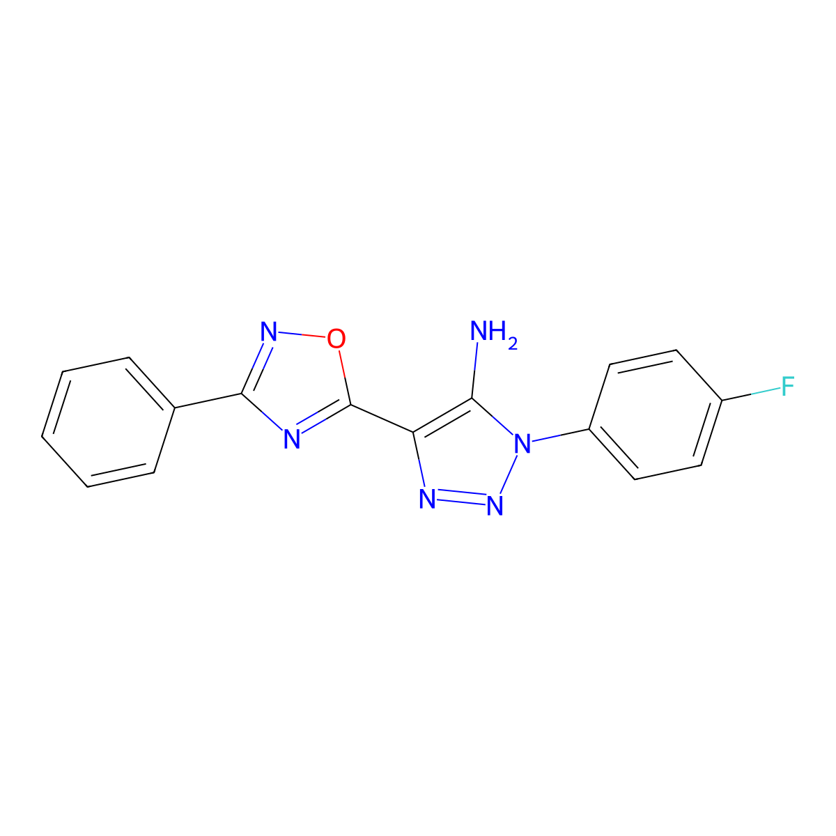 1-(4-fluorophenyl)-4-(3-phenyl-1,2,4-oxadiazol-5-yl)-1H-1,2,3-triazol-5-amine molecular structure, CAS 1011601-10-7