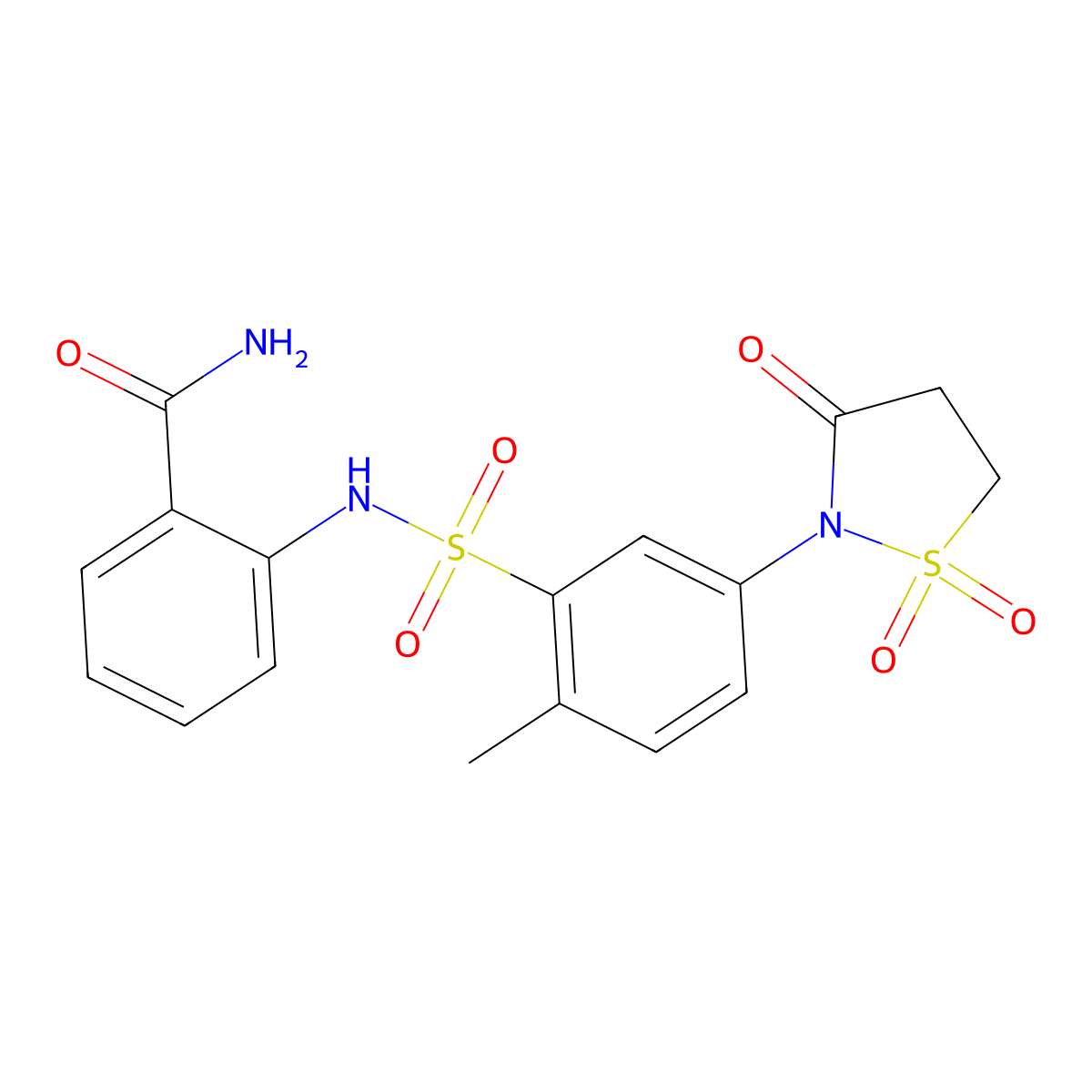 2-(5-(1,1-Dioxido-3-oxoisothiazolidin-2-yl)-2-methylphenylsulfonamido)benzamide molecular structure, CAS 1011624-96-6