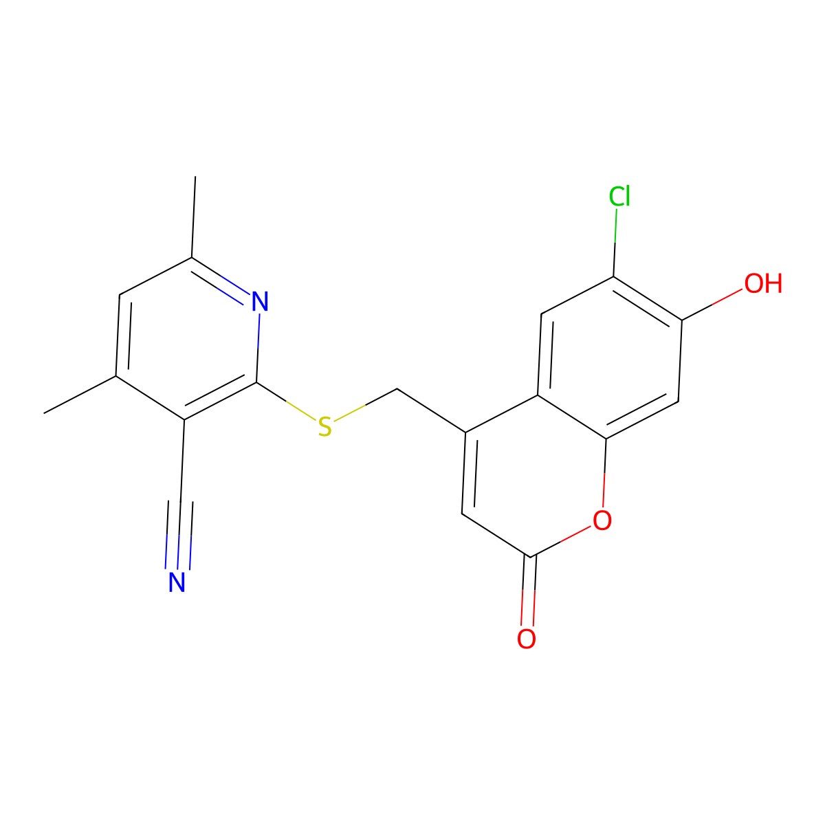 2-{[(6-chloro-7-hydroxy-2-oxo-2H-chromen-4-yl)methyl]sulfanyl}-4,6-dimethylpyridine-3-carbonitrile molecular structure, CAS 1011625-29-8