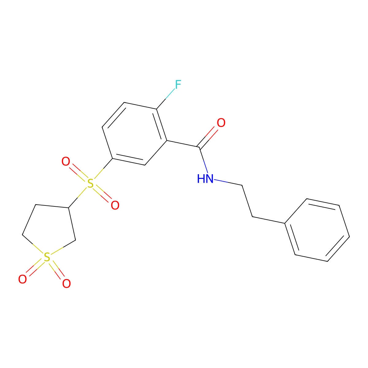 5-[(1,1-dioxidotetrahydrothiophen-3-yl)sulfonyl]-2-fluoro-N-(2-phenylethyl)benzamide molecular structure, CAS 1011645-86-5