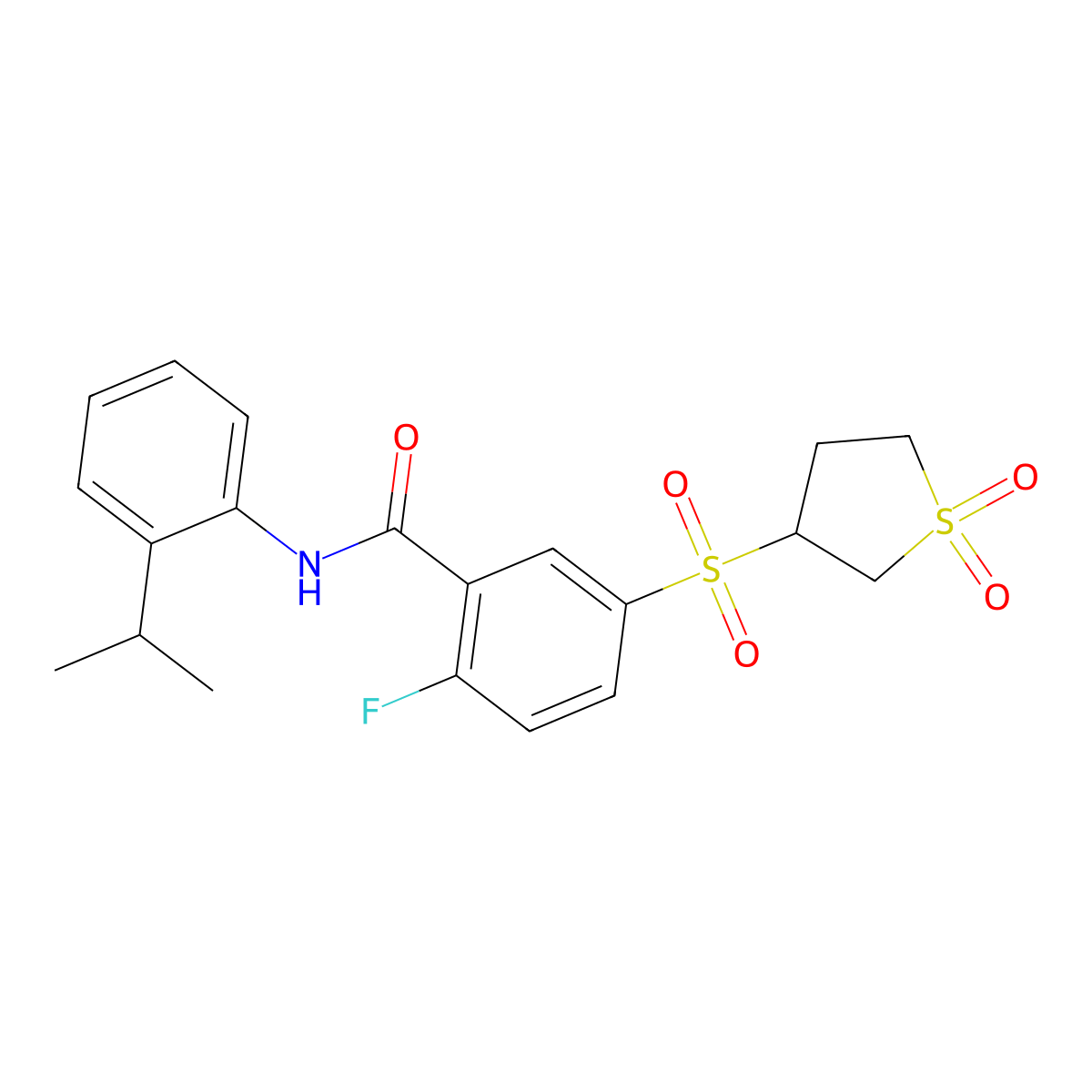 5-[(1,1-dioxidotetrahydrothiophen-3-yl)sulfonyl]-2-fluoro-N-[2-(propan-2-yl)phenyl]benzamide molecular structure, CAS 1011646-10-8
