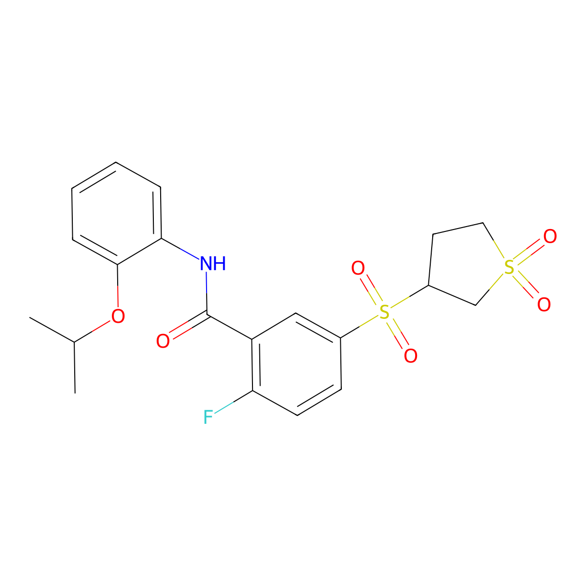 5-[(1,1-dioxidotetrahydrothiophen-3-yl)sulfonyl]-2-fluoro-N-[2-(propan-2-yloxy)phenyl]benzamide molecular structure, CAS 1011646-25-5