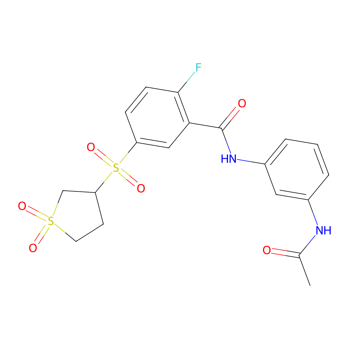 N-[3-(acetylamino)phenyl]-5-[(1,1-dioxidotetrahydrothiophen-3-yl)sulfonyl]-2-fluorobenzamide molecular structure, CAS 1011646-35-7