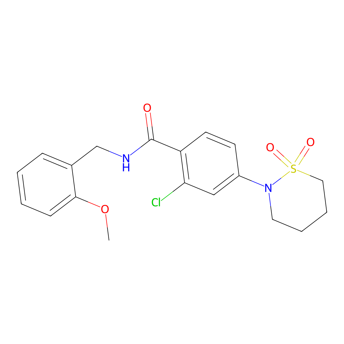 2-chloro-4-(1,1-dioxido-1,2-thiazinan-2-yl)-N-(2-methoxybenzyl)benzamide molecular structure, CAS 1011653-04-5