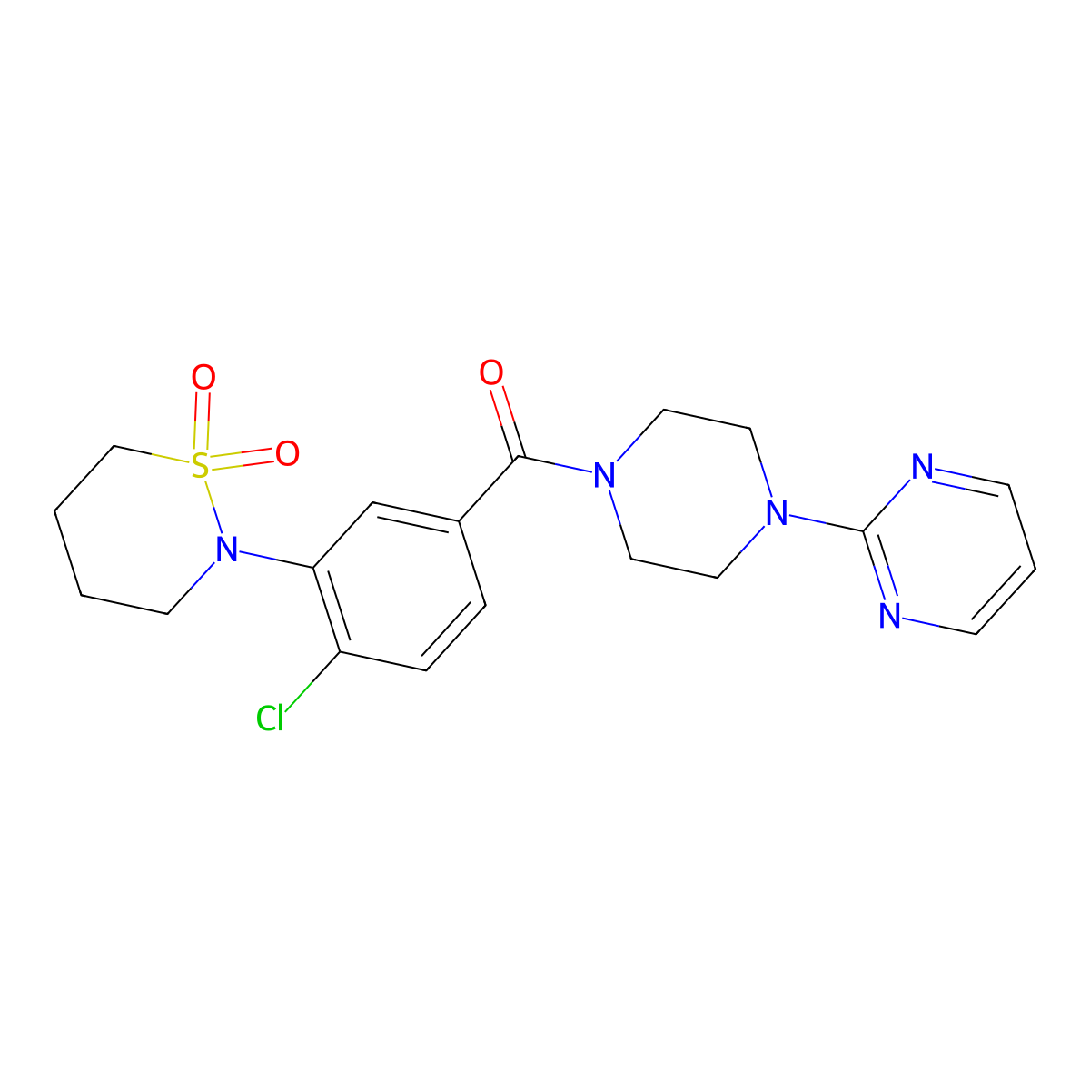 [4-Chloro-3-(1,1-dioxido-1,2-thiazinan-2-yl)phenyl][4-(pyrimidin-2-yl)piperazin-1-yl]methanone molecular structure, CAS 1011654-34-4