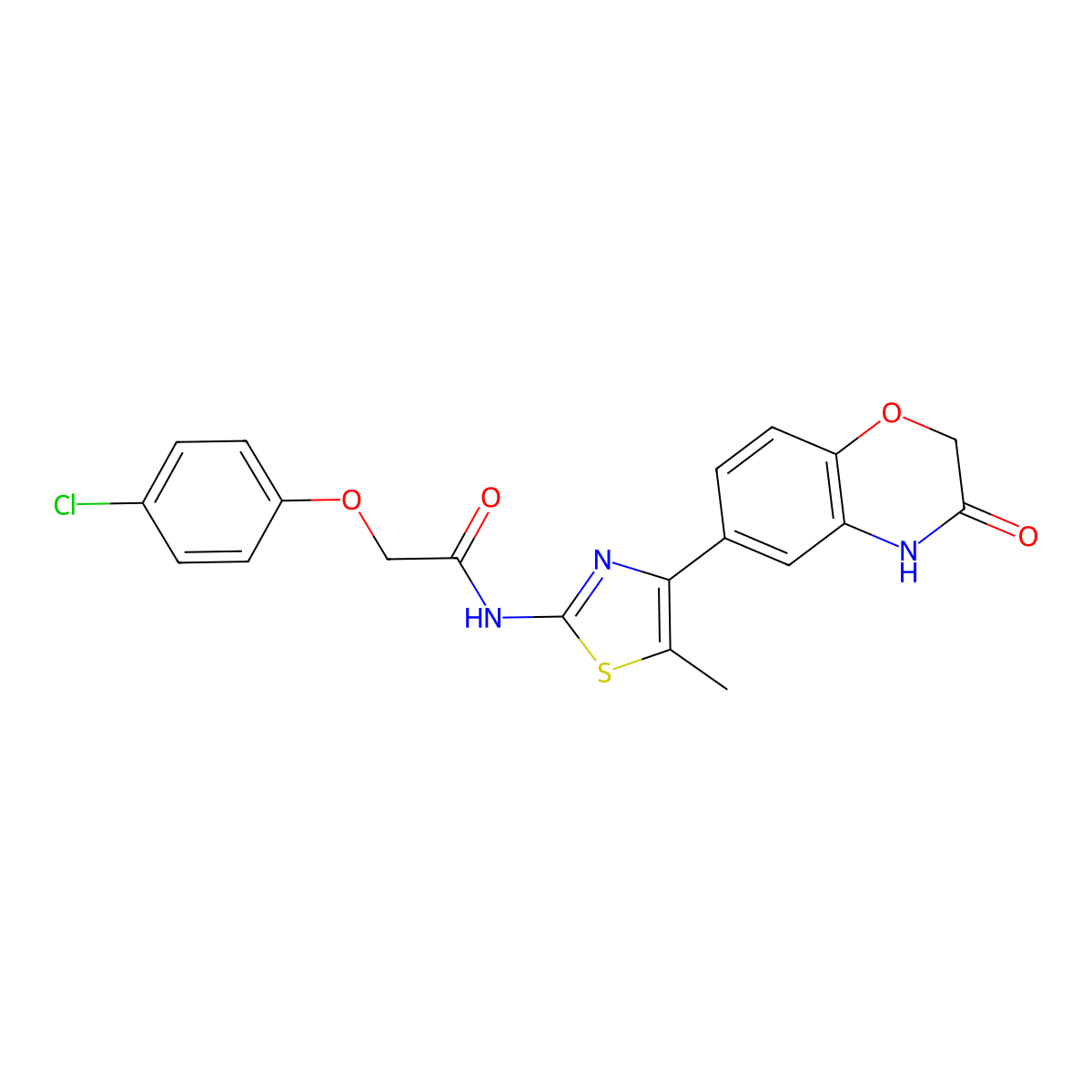 2-(4-chlorophenoxy)-N-(5-methyl-4-(3-oxo-3,4-dihydro-2H-benzo[b][1,4]oxazin-6-yl)thiazol-2-yl)acetamide molecular structure, CAS 1011655-33-6