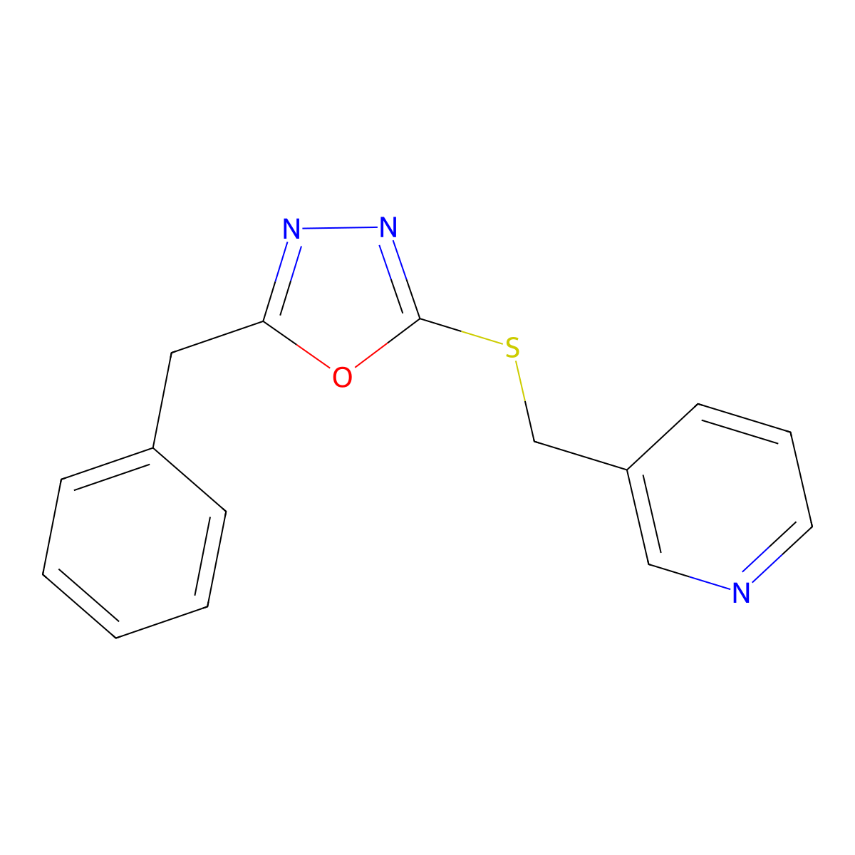 3-{[(5-Benzyl-1,3,4-oxadiazol-2-yl)sulfanyl]methyl}pyridine molecular structure, CAS 1011657-07-0