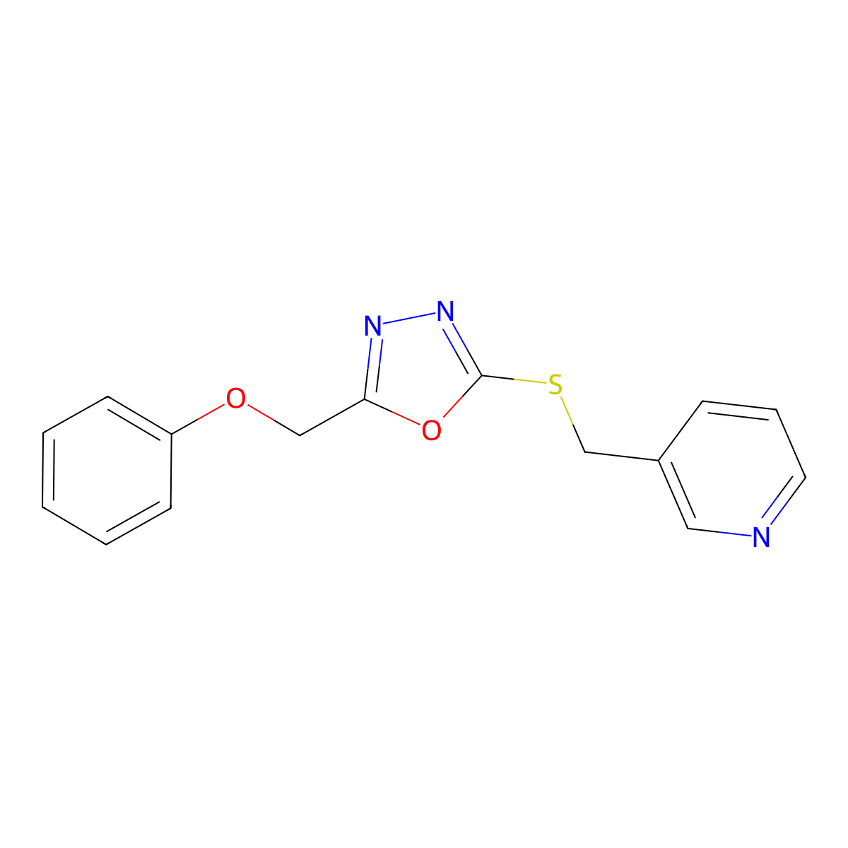 3-({[5-(Phenoxymethyl)-1,3,4-oxadiazol-2-yl]sulfanyl}methyl)pyridine molecular structure, CAS 1011686-86-4