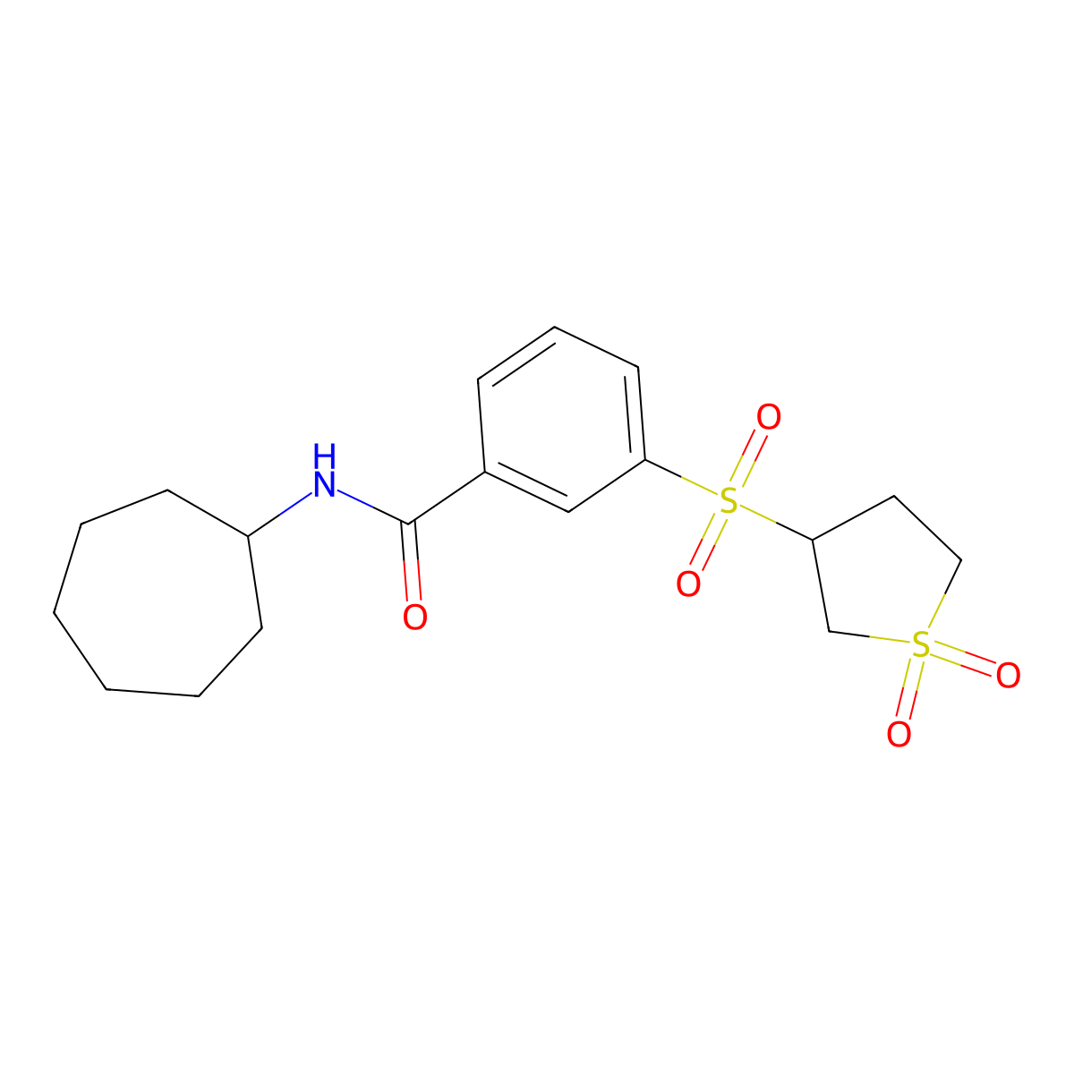 N-cycloheptyl-3-[(1,1-dioxidotetrahydrothiophen-3-yl)sulfonyl]benzamide molecular structure, CAS 1011694-16-8