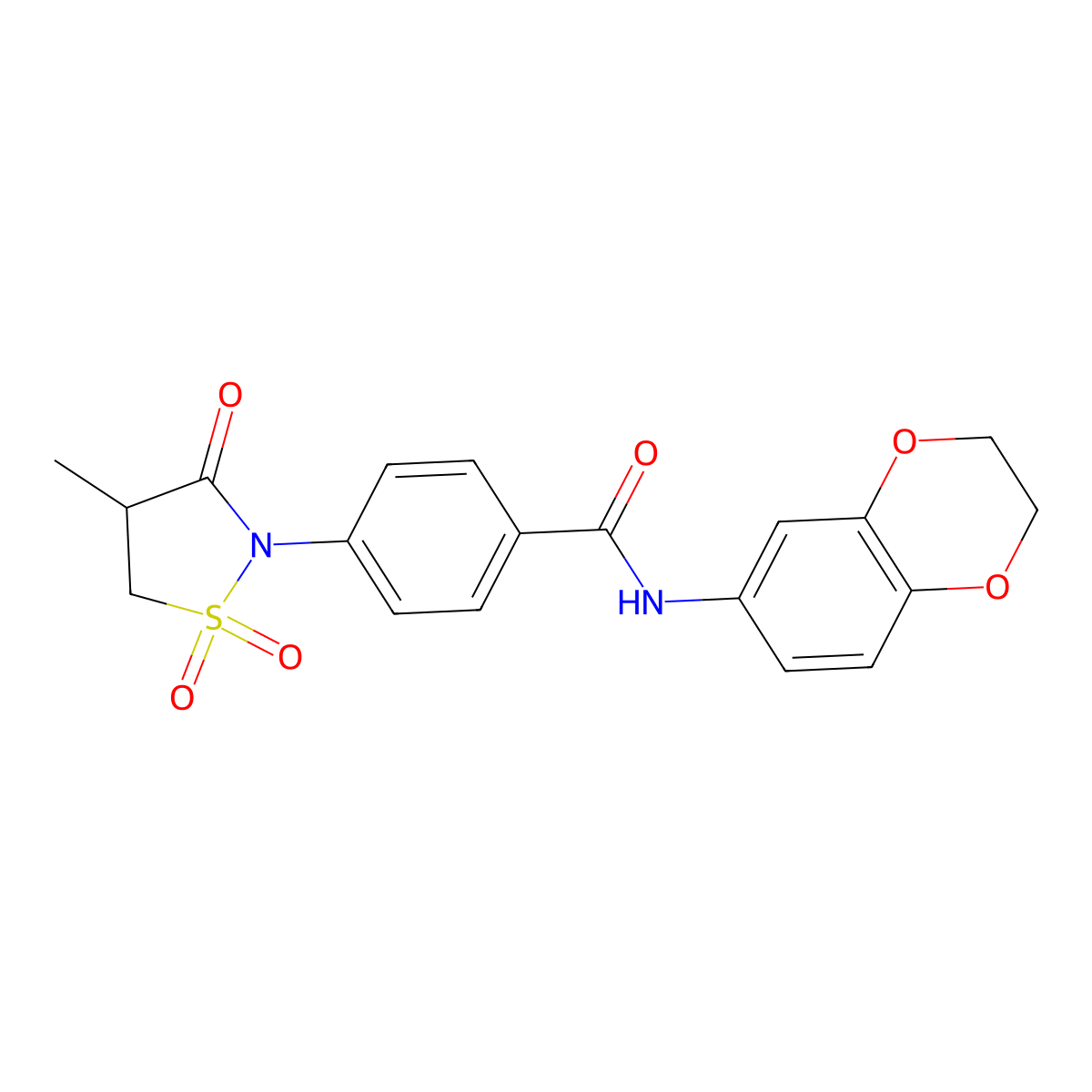 N-(2,3-Dihydro-1,4-benzodioxin-6-yl)-4-(4-methyl-1,1-dioxido-3-oxo-2-isothiazolidinyl)benzamide molecular structure, CAS 1011702-84-3