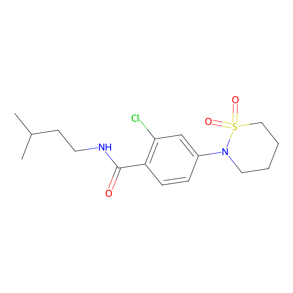 2-chloro-4-(1,1-dioxido-1,2-thiazinan-2-yl)-N-(3-methylbutyl)benzamide molecular structure, CAS 1011706-60-7