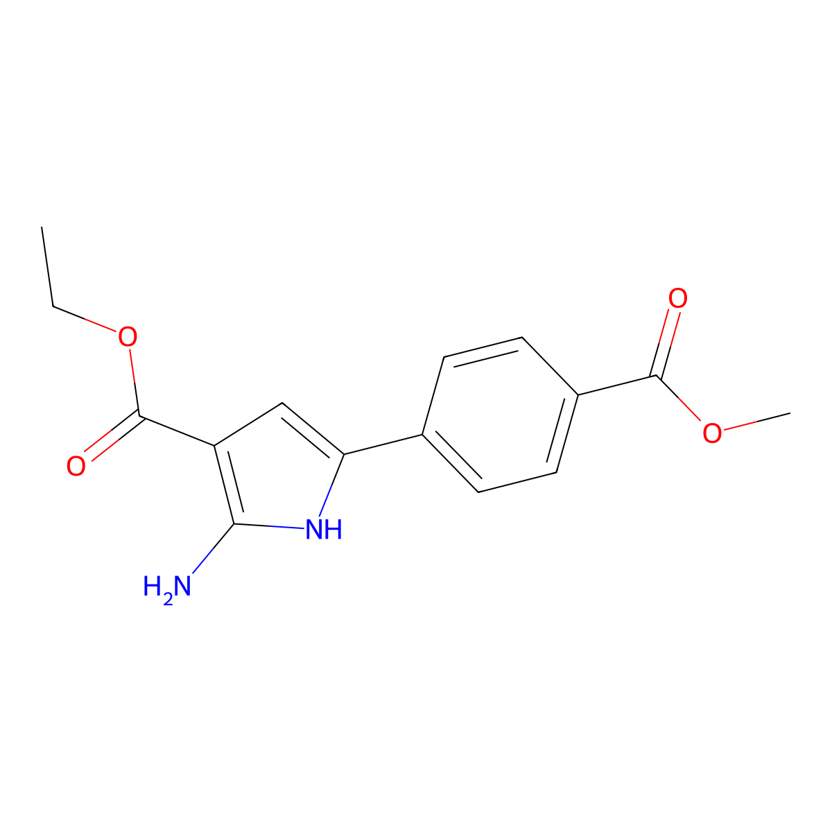 Ethyl 2-amino-5-(4-(methoxycarbonyl)phenyl)-1H-pyrrole-3-carboxylate molecular structure, CAS 1011716-95-2