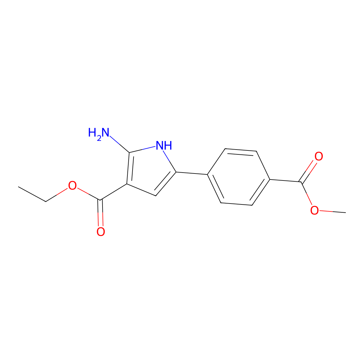 Ethyl 2-amino-5-(4-(methoxycarbonyl)phenyl)-1H-pyrrole-3-carboxylate molecular structure, CAS 1011716-95-2