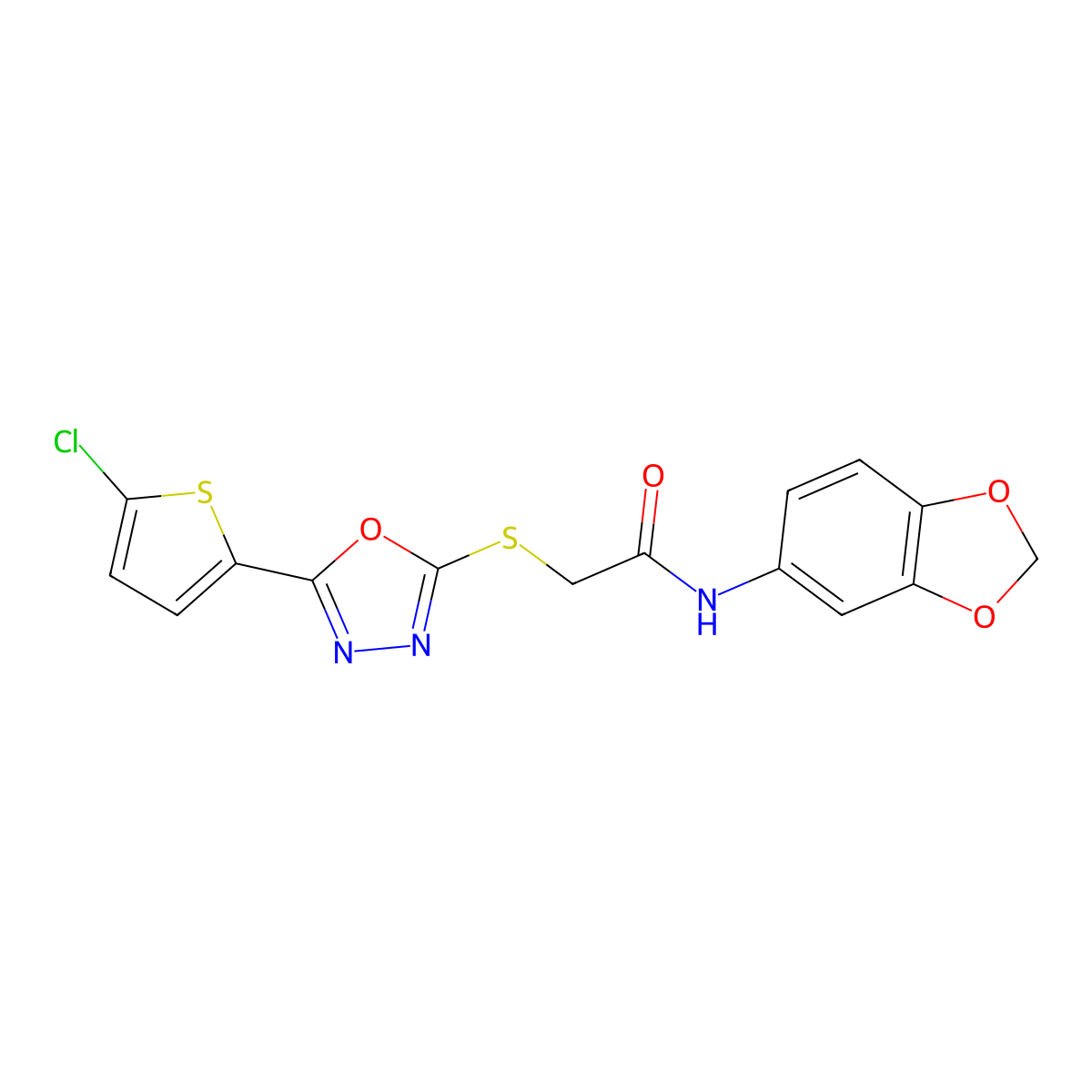 N-(2H-1,3-benzodioxol-5-yl)-2-{[5-(5-chlorothiophen-2-yl)-1,3,4-oxadiazol-2-yl]sulfanyl}acetamide molecular structure, CAS 1011835-58-7