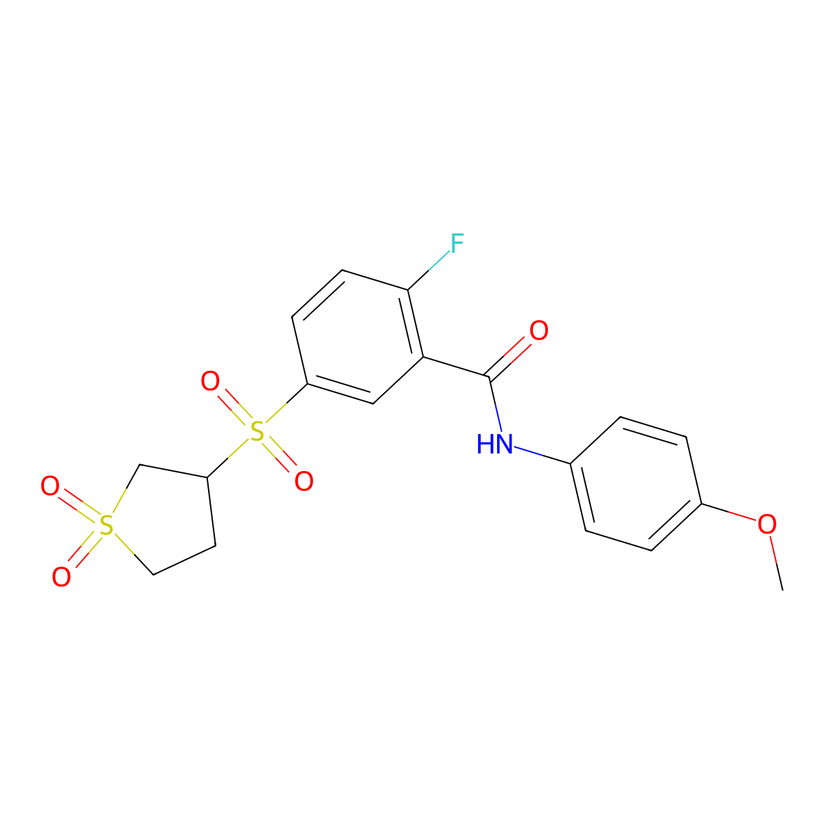 5-[(1,1-dioxidotetrahydrothiophen-3-yl)sulfonyl]-2-fluoro-N-(4-methoxyphenyl)benzamide molecular structure, CAS 1011846-91-5