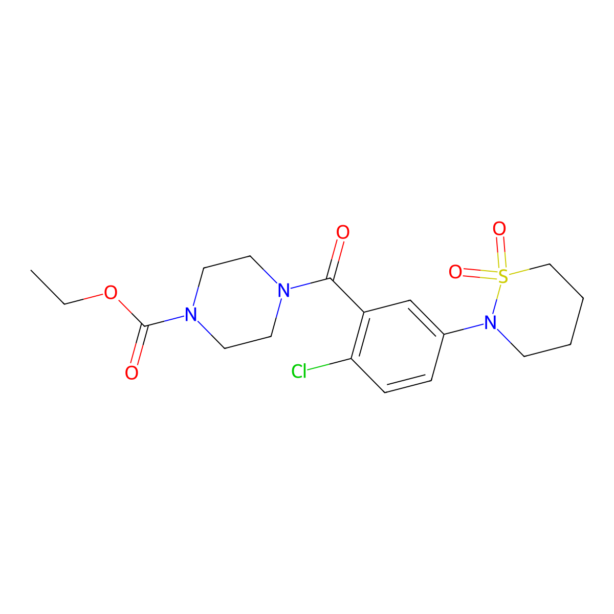 Ethyl 4-{[2-chloro-5-(1,1-dioxido-1,2-thiazinan-2-yl)phenyl]carbonyl}piperazine-1-carboxylate molecular structure, CAS 1011856-90-8