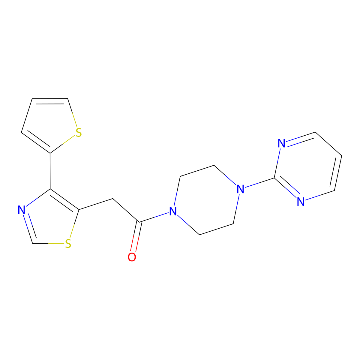 1-(4-(Pyrimidin-2-yl)piperazin-1-yl)-2-(4-(thiophen-2-yl)thiazol-5-yl)ethanone molecular structure, CAS 1011869-85-4