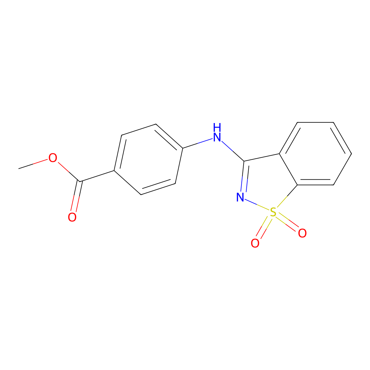 Methyl 4-[(1,1-dioxido-1,2-benzothiazol-3-yl)amino]benzoate molecular structure, CAS 101187-48-8