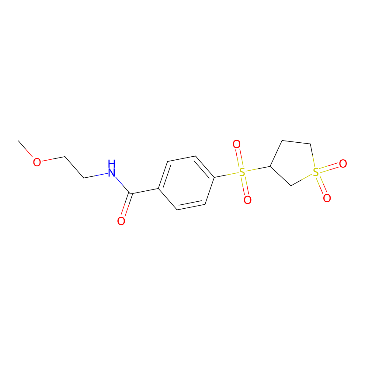 4-[(1,1-dioxidotetrahydrothiophen-3-yl)sulfonyl]-N-(2-methoxyethyl)benzamide molecular structure, CAS 1011871-40-1