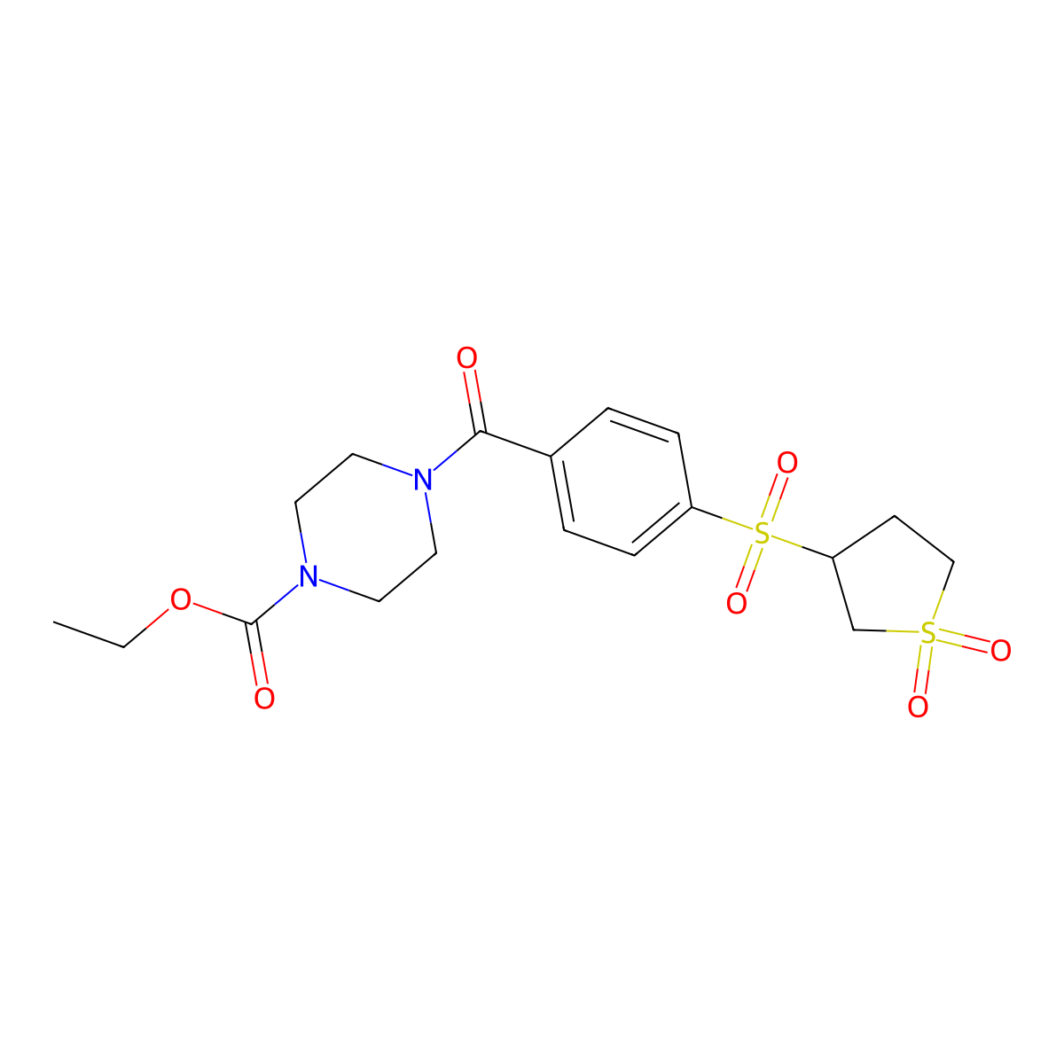 Ethyl 4-({4-[(1,1-dioxidotetrahydrothiophen-3-yl)sulfonyl]phenyl}carbonyl)piperazine-1-carboxylate molecular structure, CAS 1011871-79-6